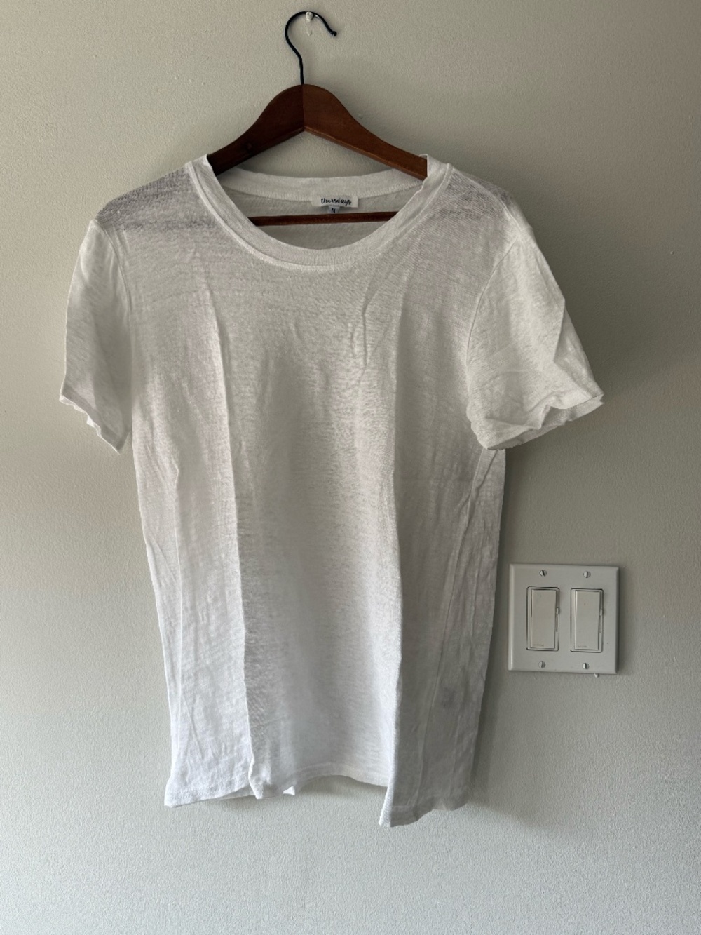 White Linen T-Shirt | Slightly Sheer | Size Medium